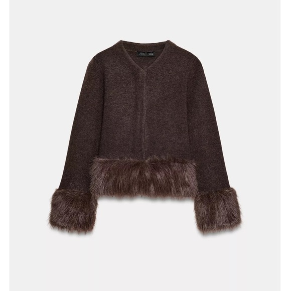 Zara Sweaters - Zara FAUX FUR TRIM KNIT CARDIGAN